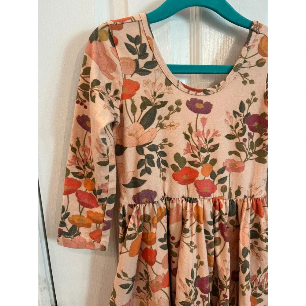 Alice + Ames Ballet Dress Peach Floral Long Sleeve Scoop Neck Twirl Skirt Size 6
